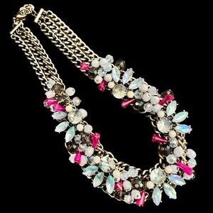 Charming Charlie Crystal Rhinestone Floral Statement Necklace Signed 17”